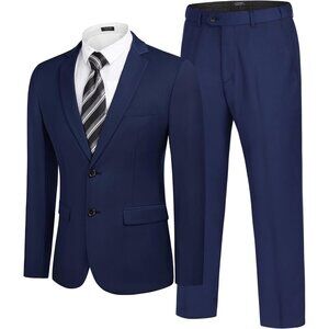 Men's Navy Blue 2 Piece Suits Slim Fit 2 Button Business Wedding Party